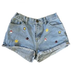 Cute Planet Embroidered Jean Shorts Large